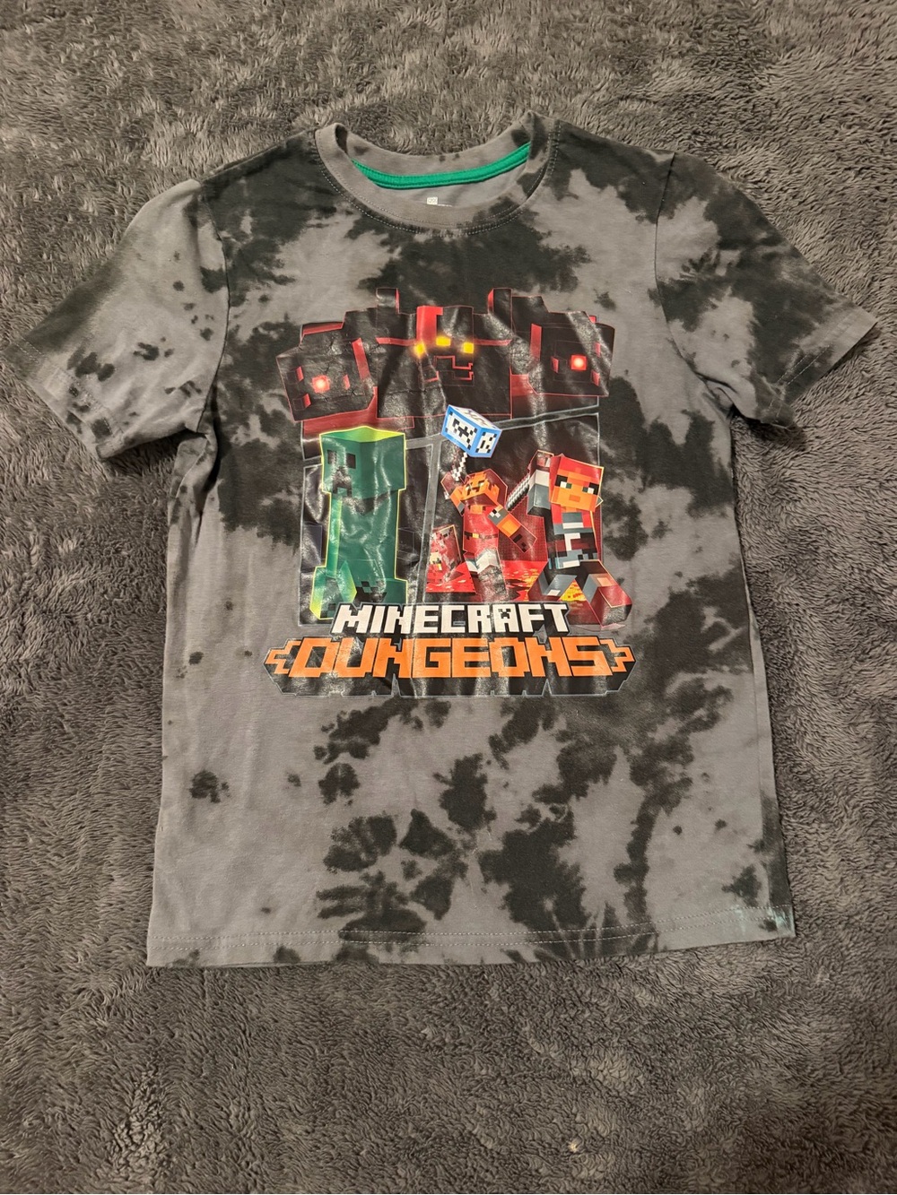 Minecraft Dungeons Kids Tie-Dye Graphic Tee - Black & Gray